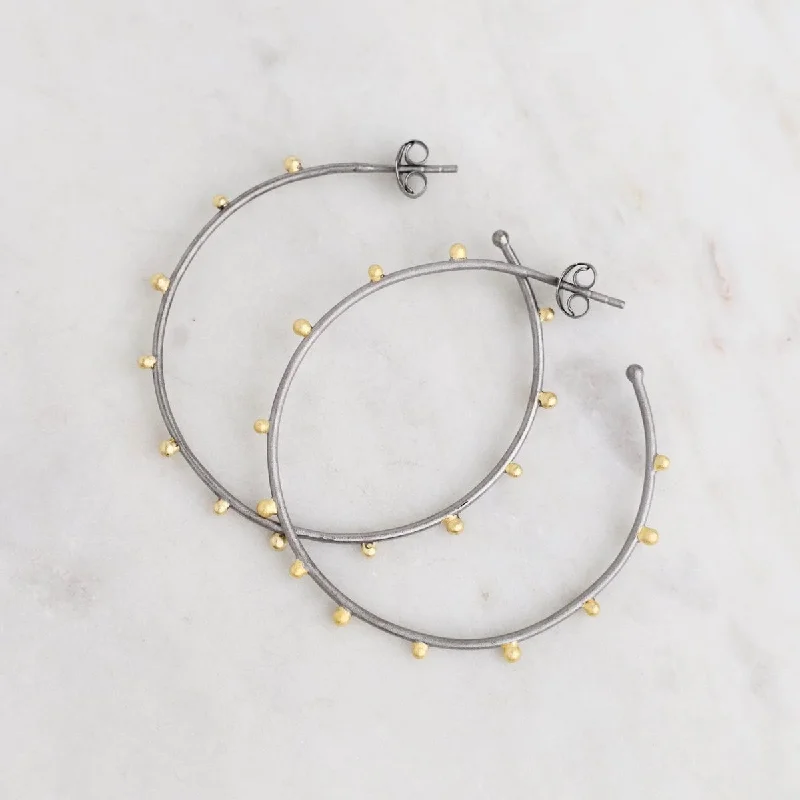 Dark Rhodium Hoops with Gold Beads