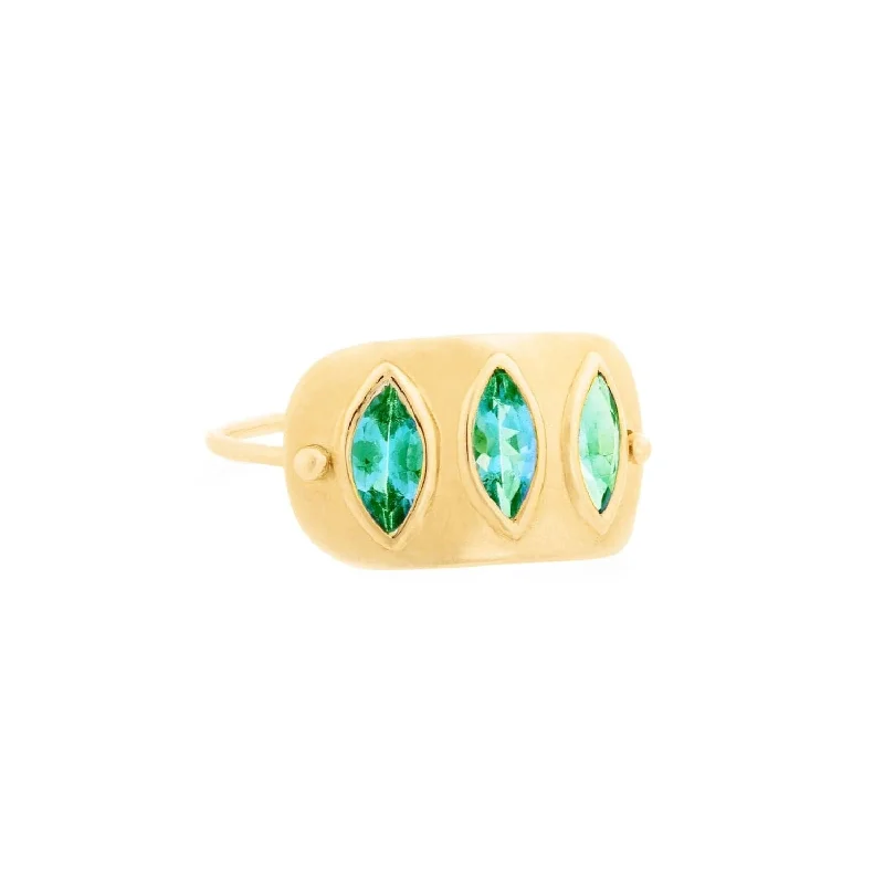 Triple Marquise Emerald Solid Gold Plate Ring