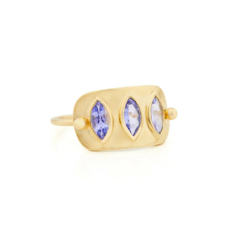 Triple Marquise Tanzanite Solid Gold Plate Ring