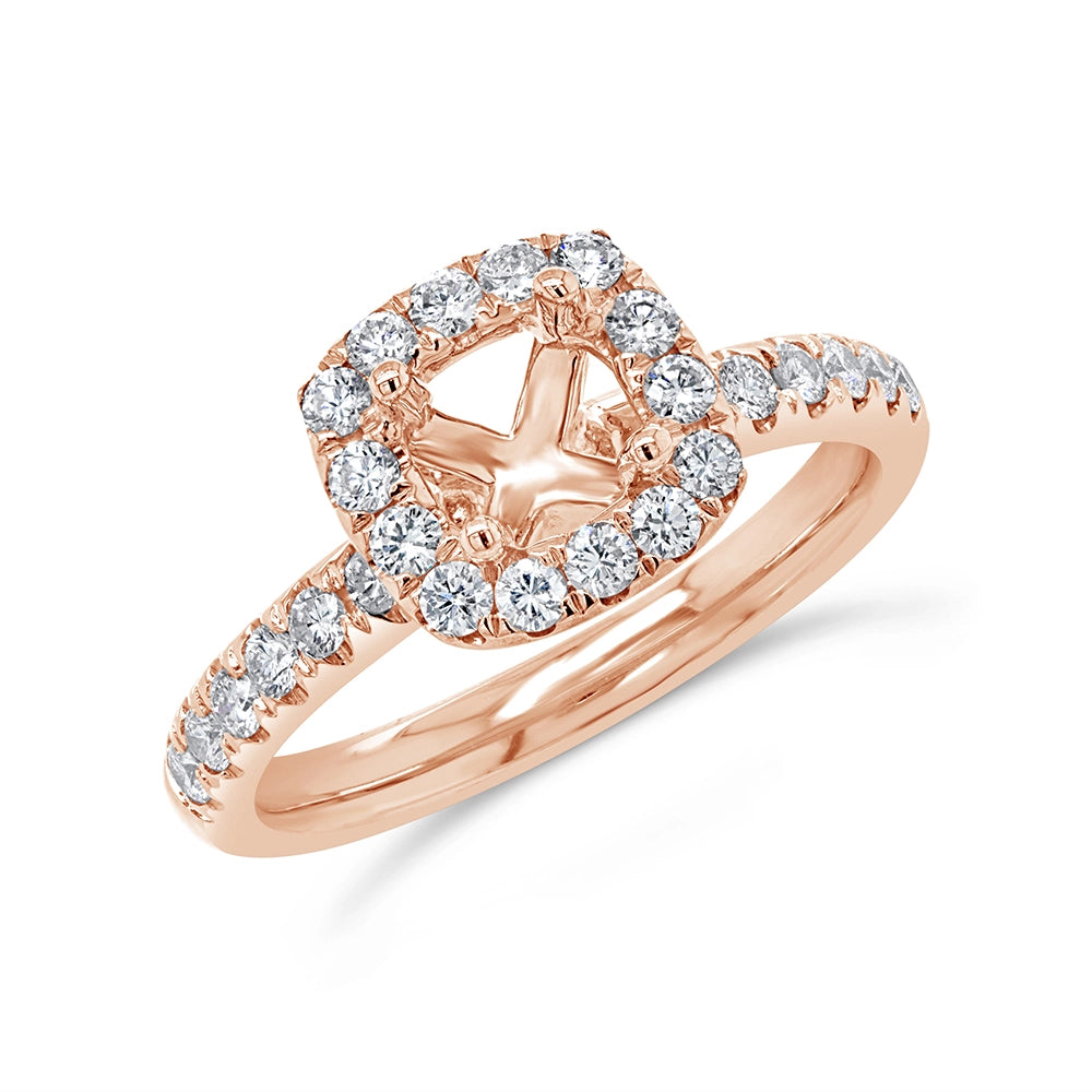 14K Rose Gold Semi Mount, Cushion Halo