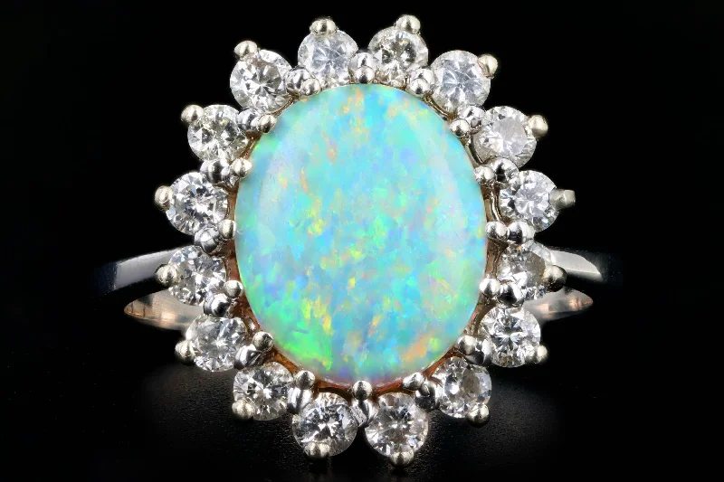 14K White Gold 2 Carat Opal & Diamond Halo Ring