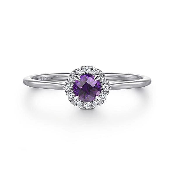 14K White Gold Amethyst and Diamond Ring