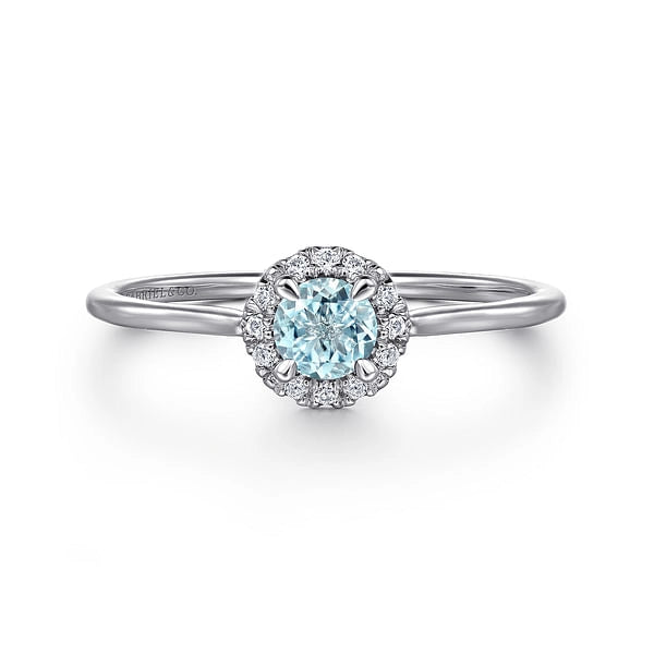 14K White Gold Aquamarine and Diamond Ring