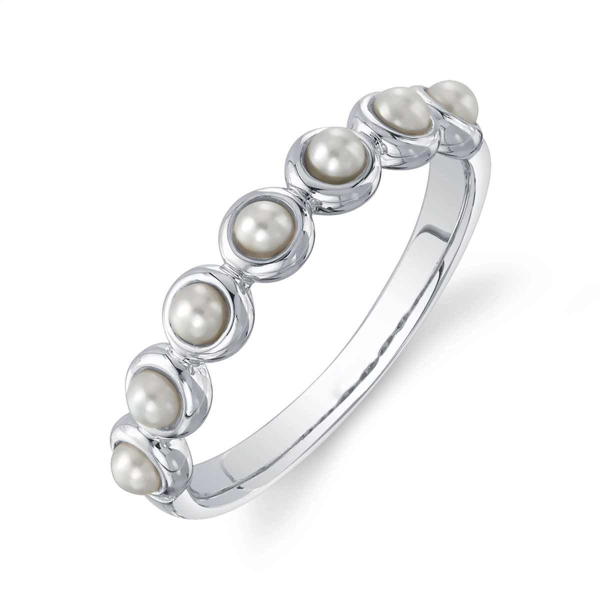 14K White Gold Bezel Set Cultured Pearl Ring