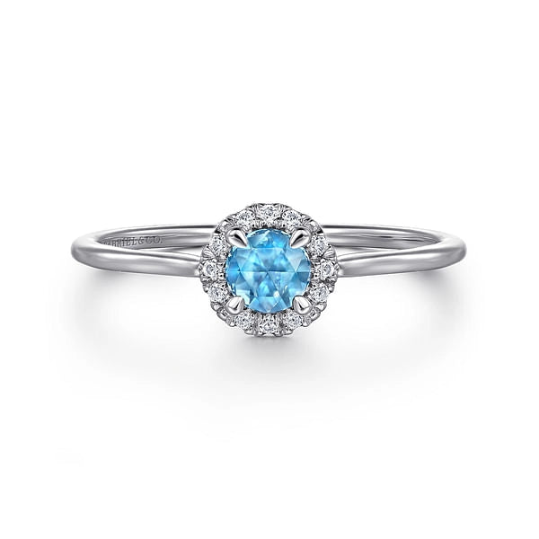 14K White Gold Blue Topaz and Diamond Ring