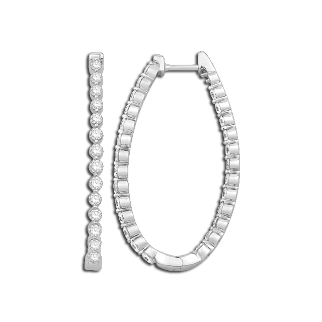 14K White Gold Diamond Hoop Earrings