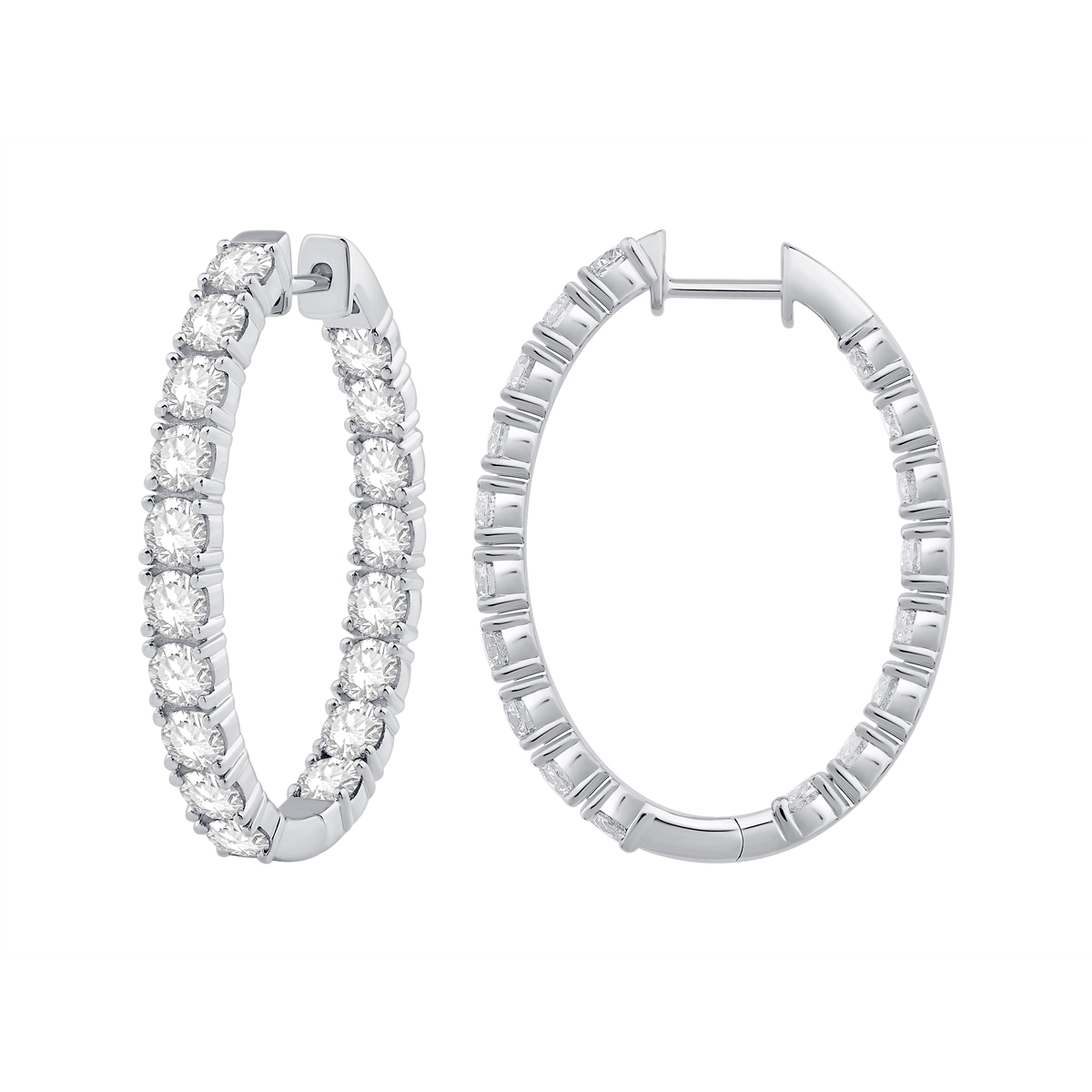 14K White Gold Diamond Hoop Earrings