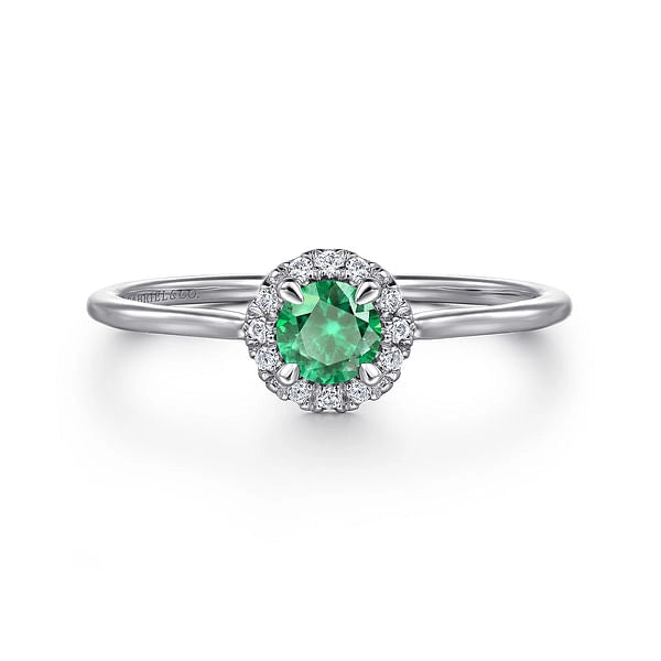 14K White Gold Emerald and Diamond Ring