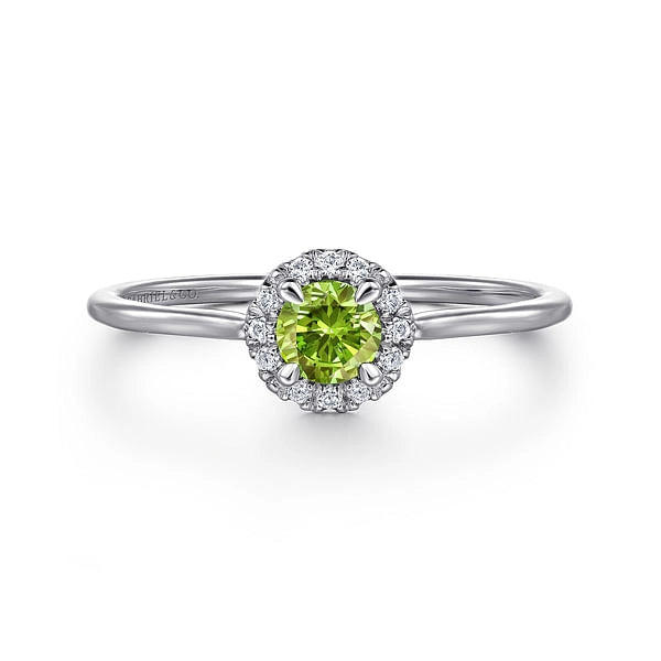 14K White Gold Peridot and Diamond Ring