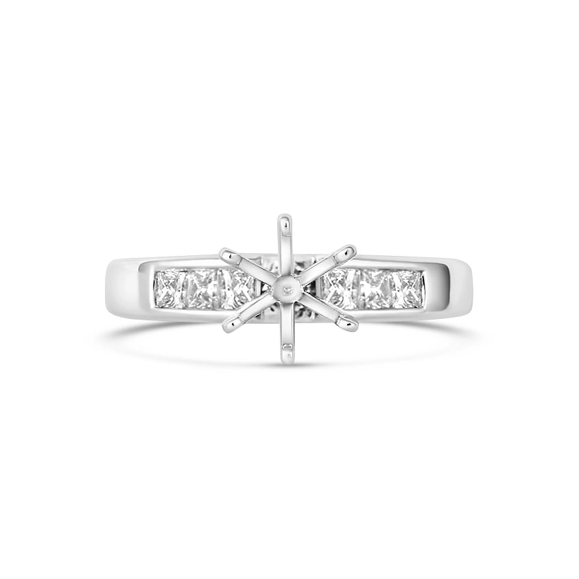 14K White Gold Semi Mount, Channel Set Princess