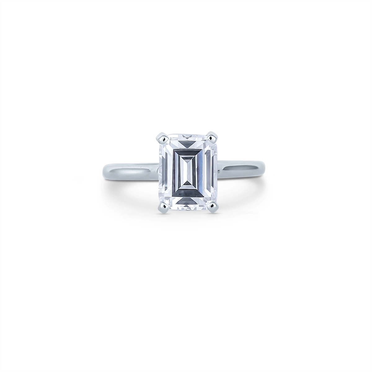 14K White Gold Semi Mount Diamond Ring with Hidden Halo for Emerald Cut