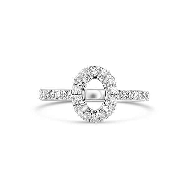 14K White Gold Semi Mount, Oval Halo