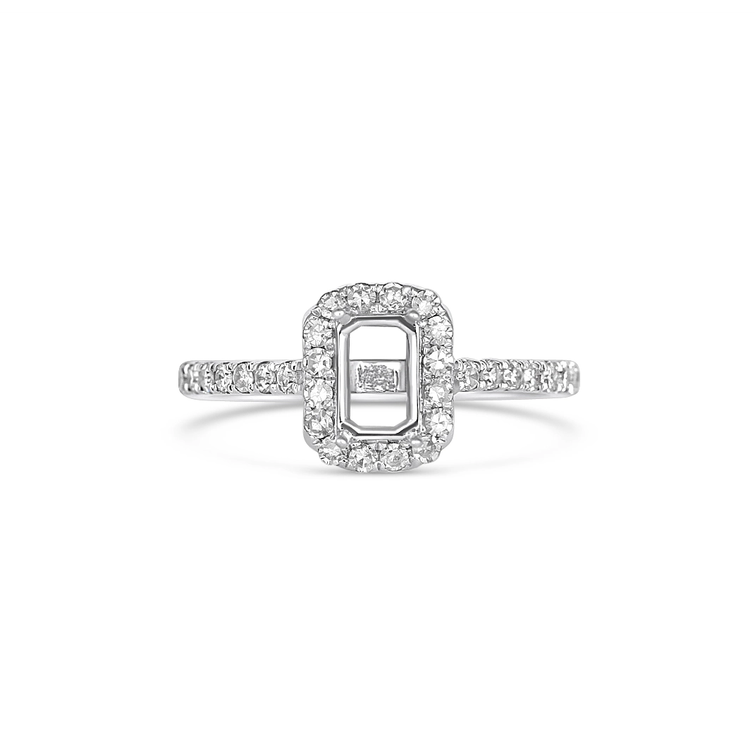 14K White Gold Semi Mount, Rectangle Halo