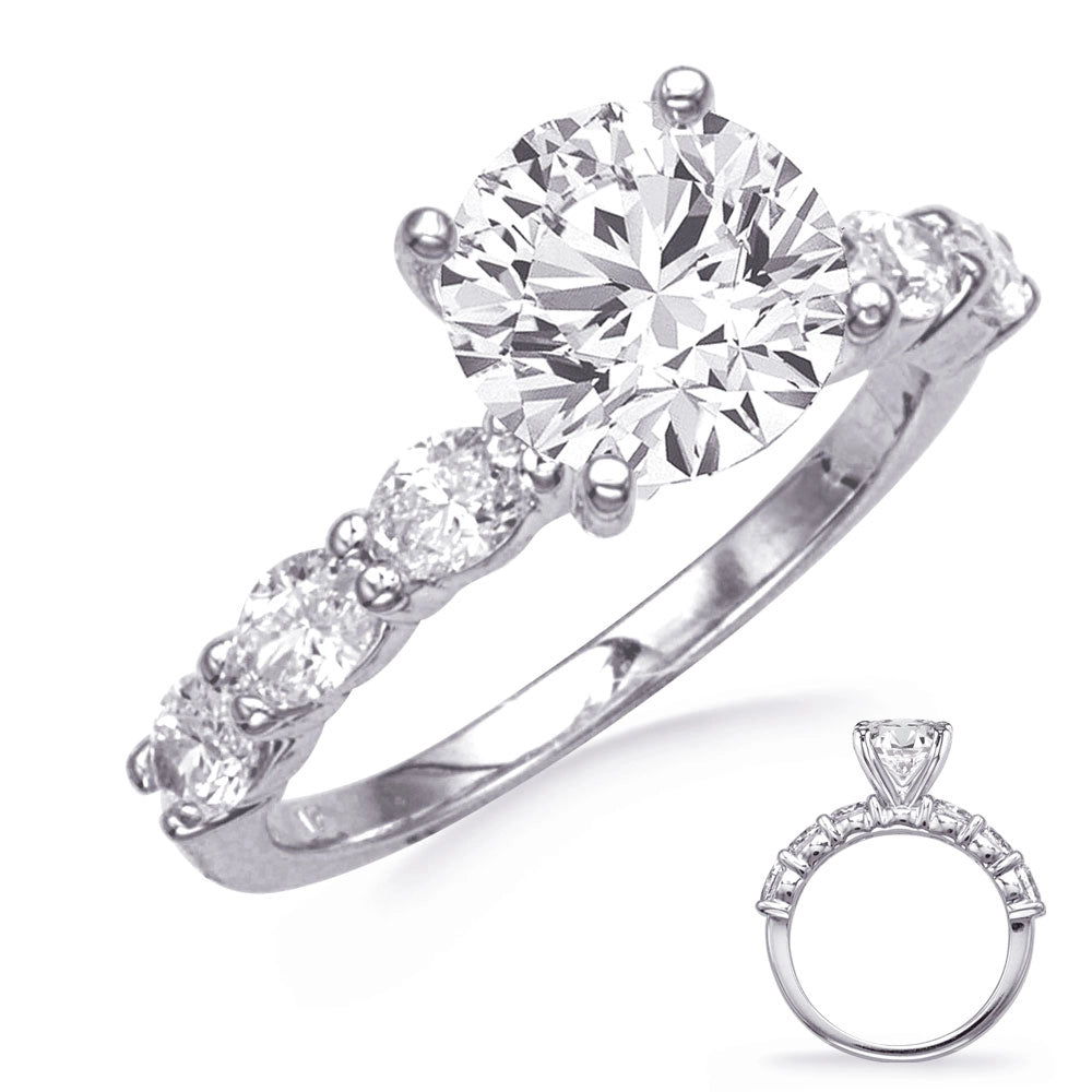 14K White Gold Semi Mount Ring with East to West Oval Diamond Shank