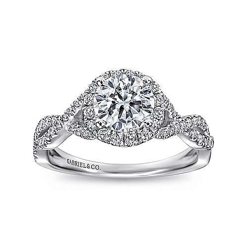 14K White Gold Semi Mount Ring with Round Halo