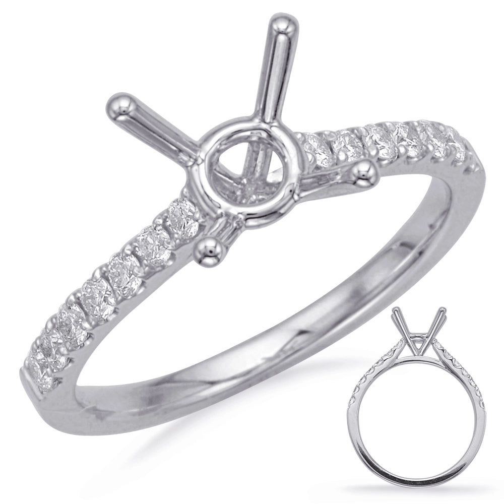 14K White Gold Semi Mount Round Diamond Ring with Round Head