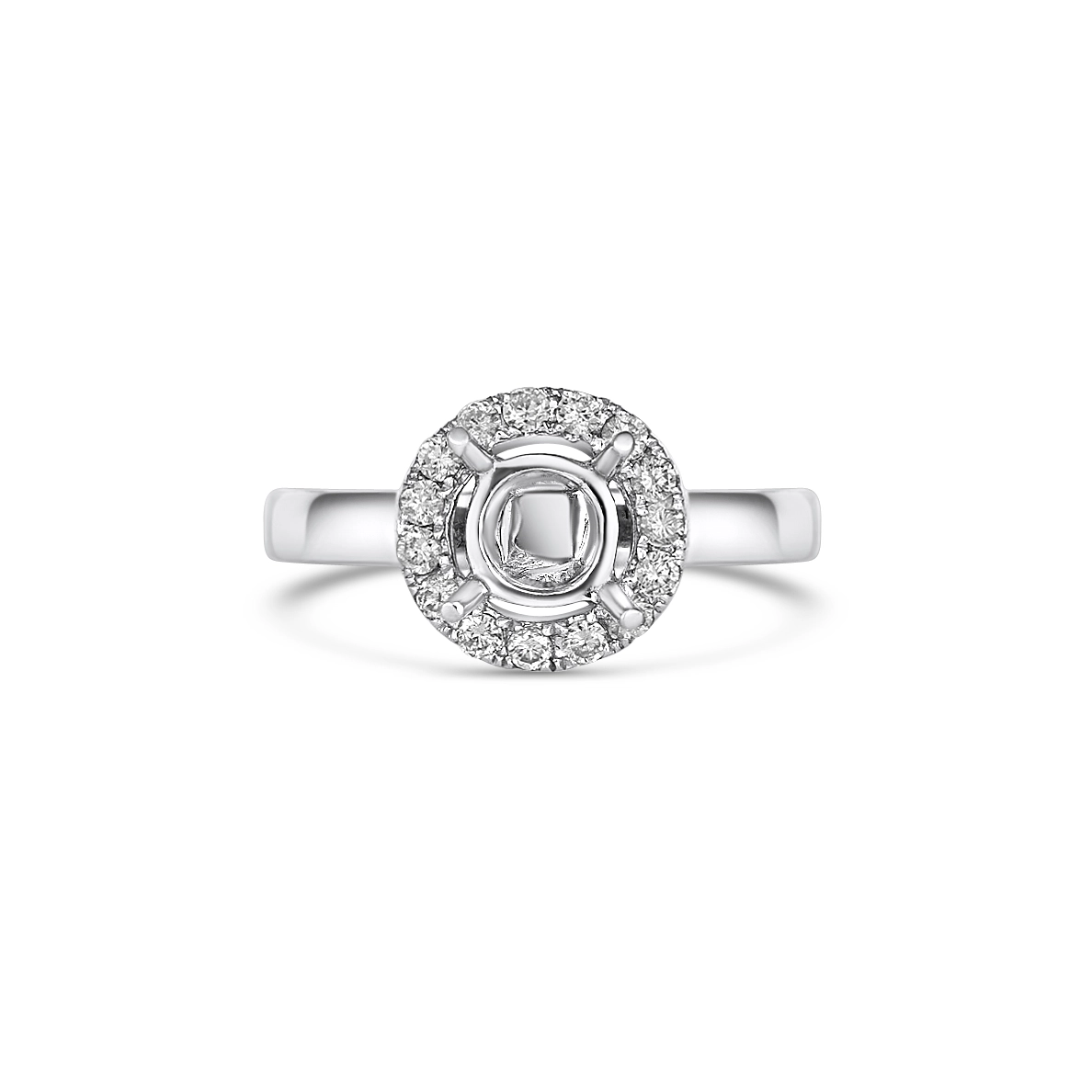 14K White Gold Semi Mount, Round Halo