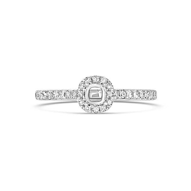 14K White Gold Semi Mount, Square Halo