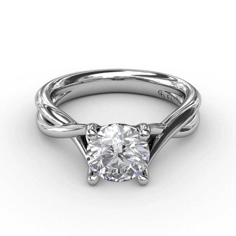 14K White Gold Solitaire Ring, Crossover Shank