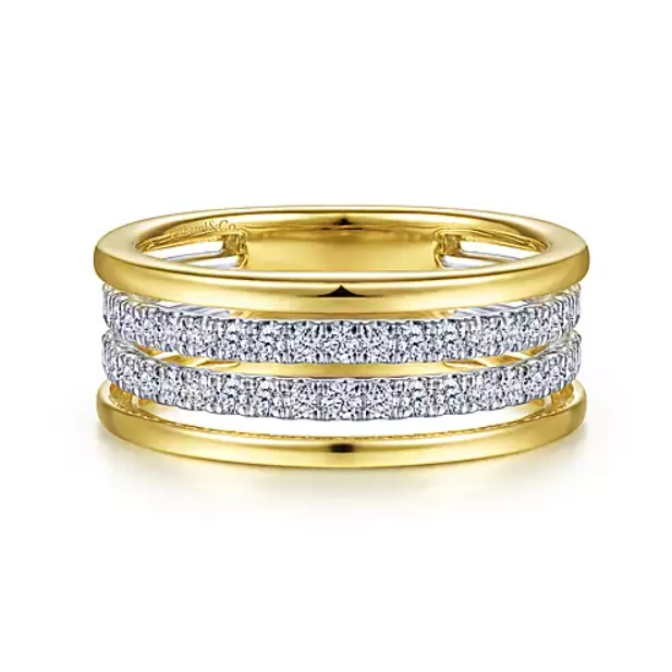 14K Yellow and White Gold Wide Diamond Band