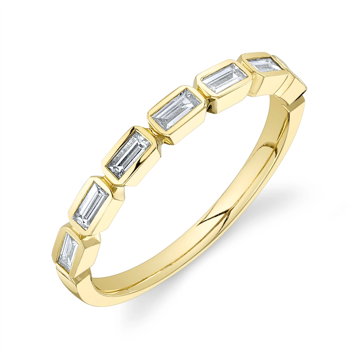 14K Yellow Gold Baguette Diamond Band, Bezel Set