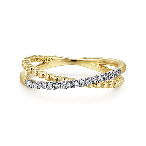 14K Yellow Gold Diamond 2-Row Crossover Band