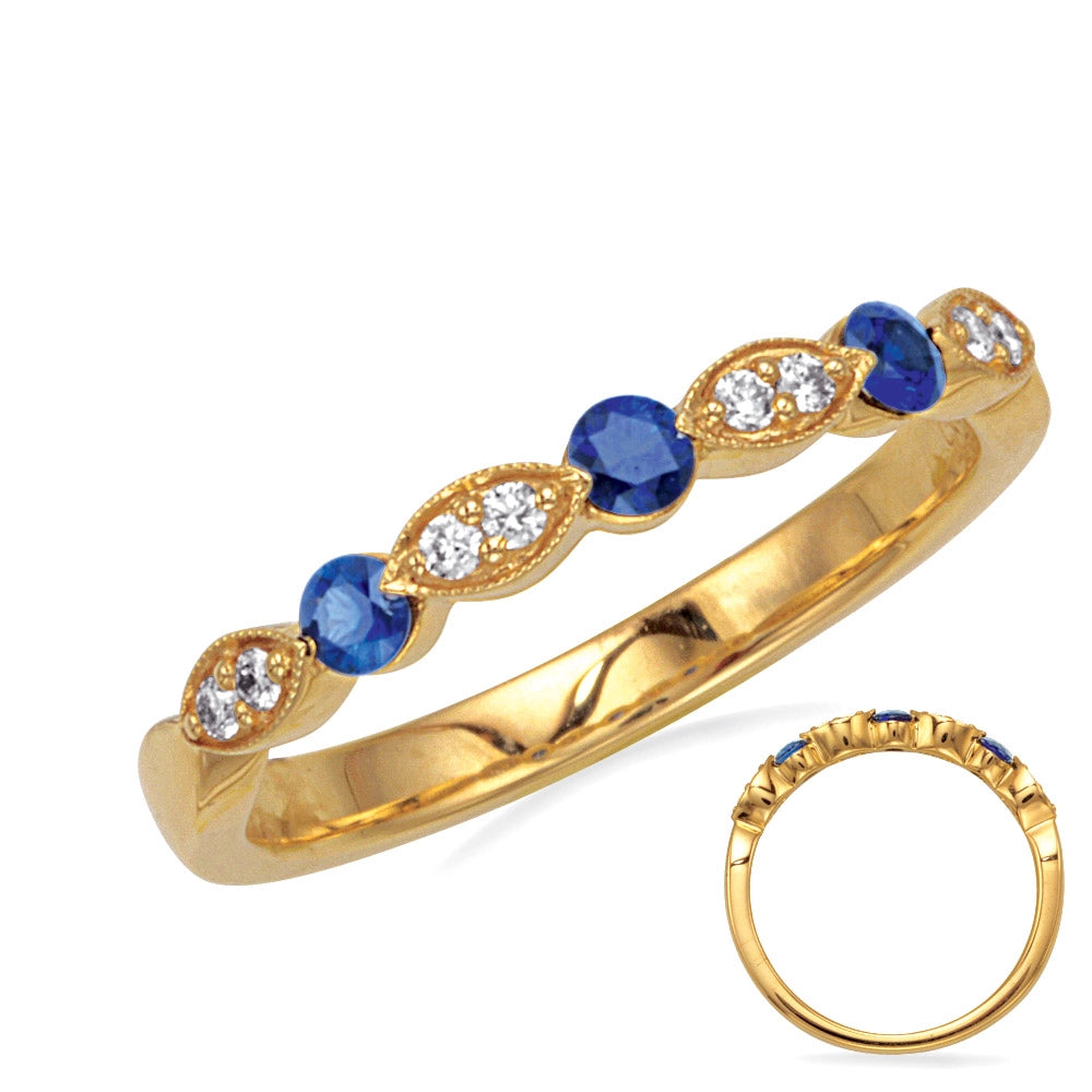 14K Yellow Gold Fancy Diamond & Sapphire Band with Alternating Round & Horizontal Diamond Design