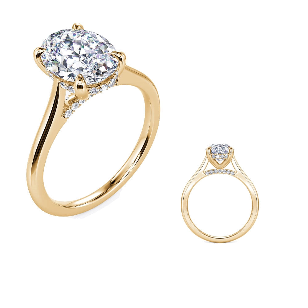 14K Yellow Gold Mount Diamond Ring with Oval Hidden Halo Head