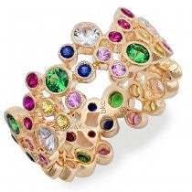 14K Yellow Gold Multi Colored Stone Eternity Ring