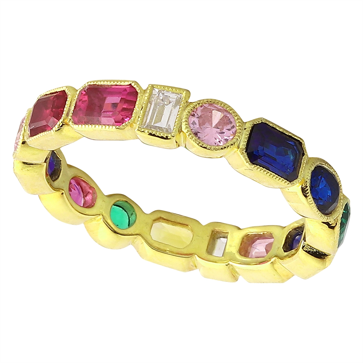 14K Yellow Gold Multicolored Eternity Band