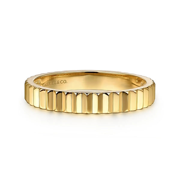 14K Yellow Gold Plain Diamond Cut Stackable Band