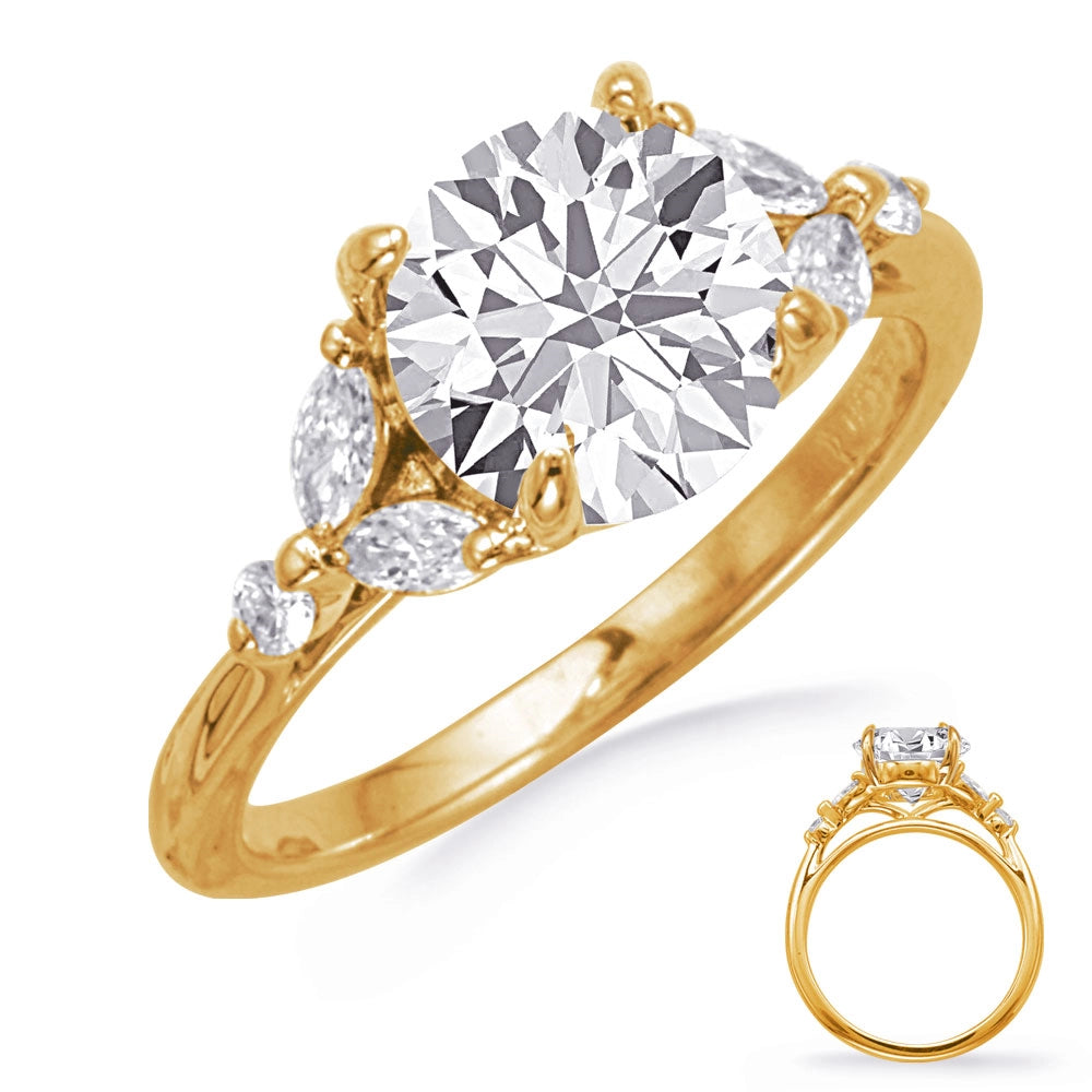 14K Yellow Gold Semi Mount Ring with Round Head and Round and Marquise Diamond Accent Sides