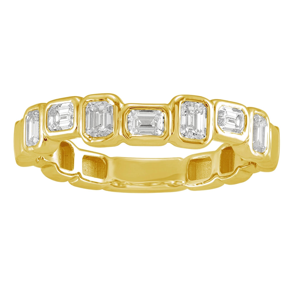 14K Yellow Gold Stepped Bezel Set Emerald Cut Diamond Band