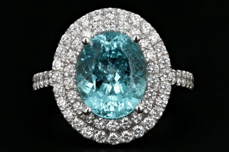 New 18K White Gold 3.29 Carat Paraiba-Type Tourmaline & Diamond Halo Ring AGL Certified