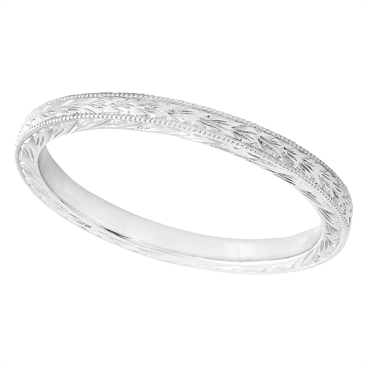 18K White Gold Band, Filigree Design