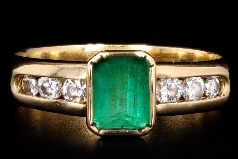 18K Yellow Gold .58 Carat Natural Emerald & Diamond Ring