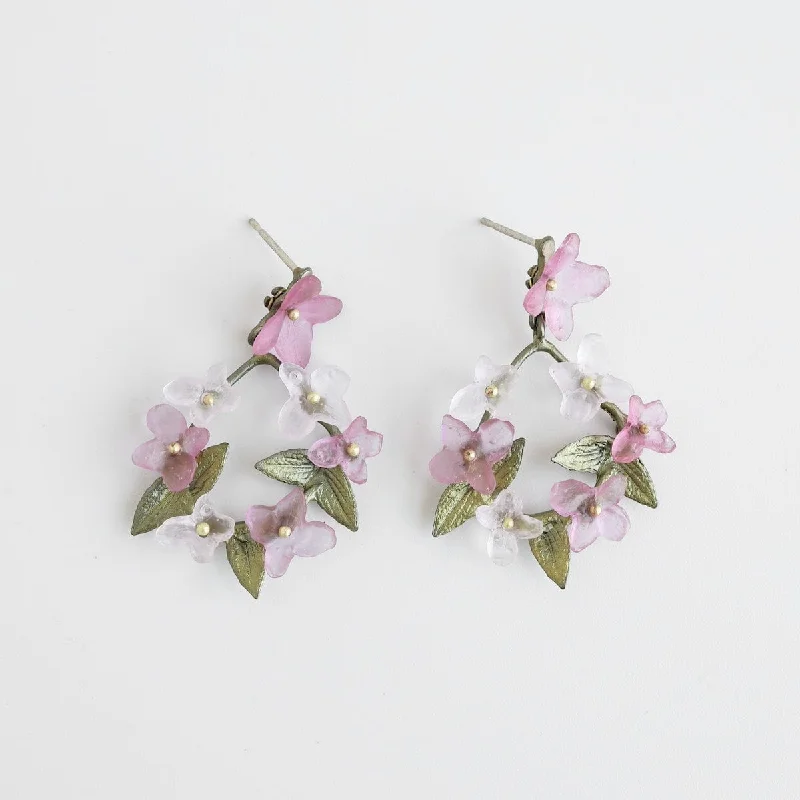 Pink Hydrangea Hoop Post Earrings