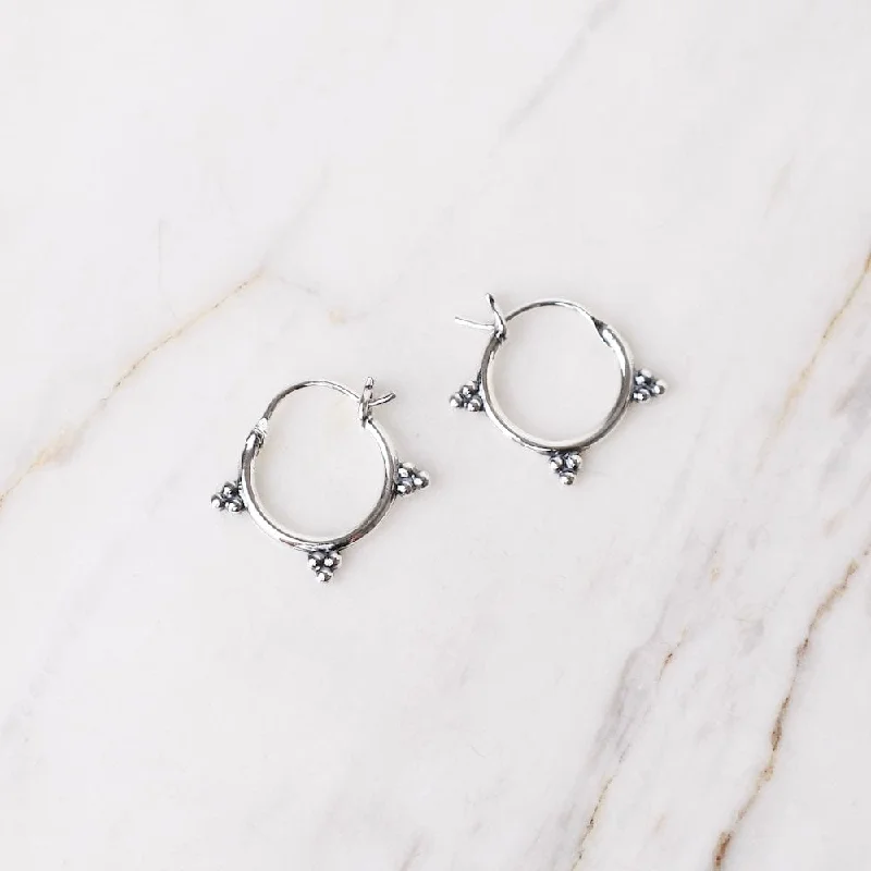 Sterling Silver Small Hoops with Tri Dots