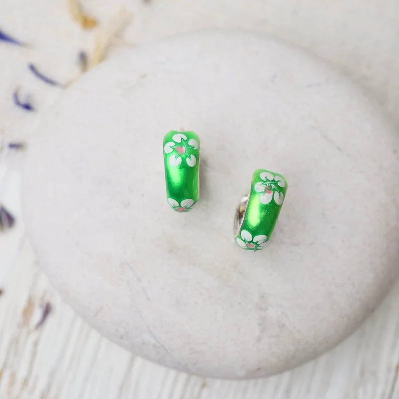 Enamel Flower Hoops - Lime Green