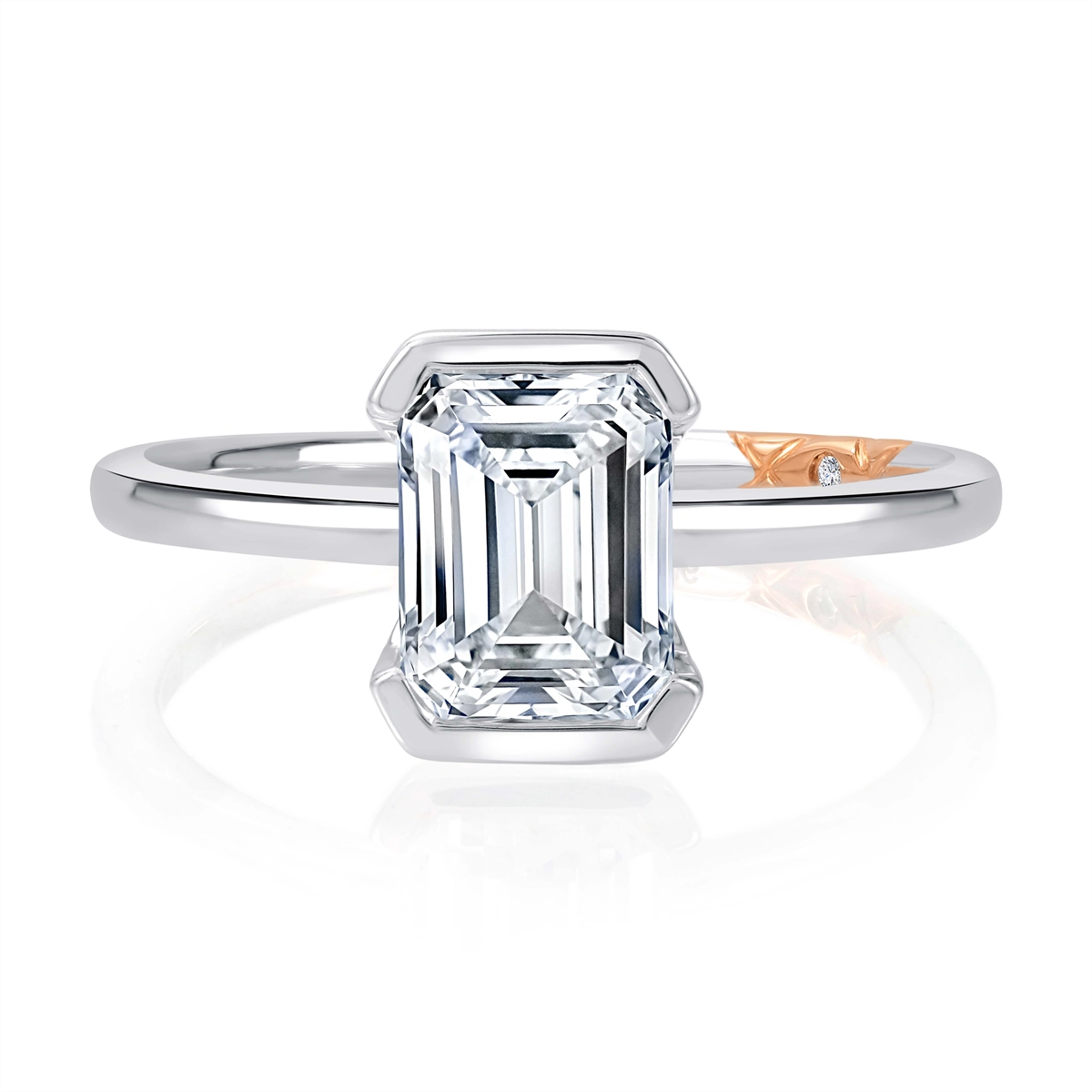 A. Jaffe 14K White Gold Half Bezel Set Solitaire Ring