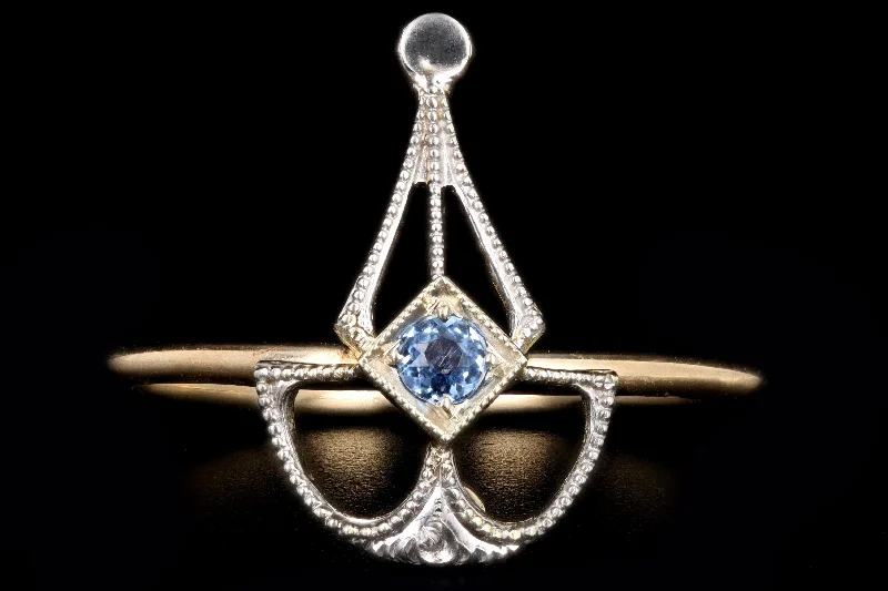 Art Deco 14K Gold Natural Sapphire Stick Pin Conversion Ring