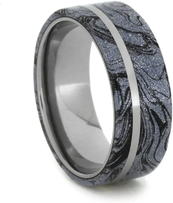 Black and Blue Cobaltium Mokume Gane 8mm Comfort-Fit Titanium Band, Size 12.75