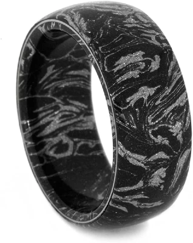 Black and White Composite Mokume Sleeve 10mm Comfort-Fit Matte Titanium Ring, Size 4.25