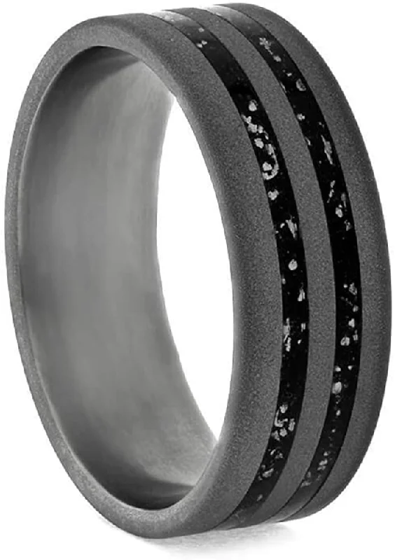 Black Stardust Meteorite, Sandblasted Titanium 6mm Comfort-Fit Band, Size 14