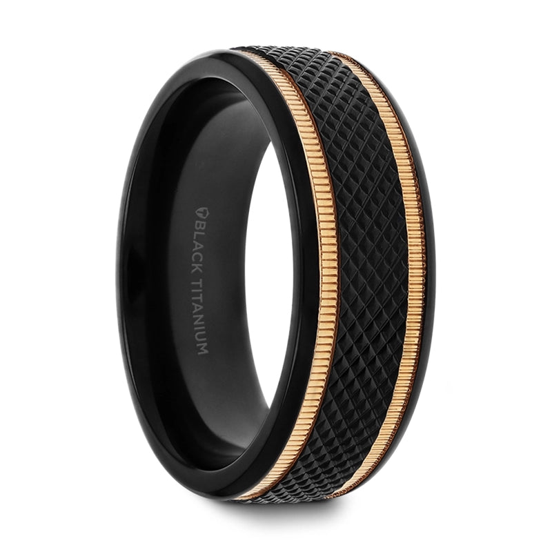 Black Titanium Band with Gold Milgrain Grooves