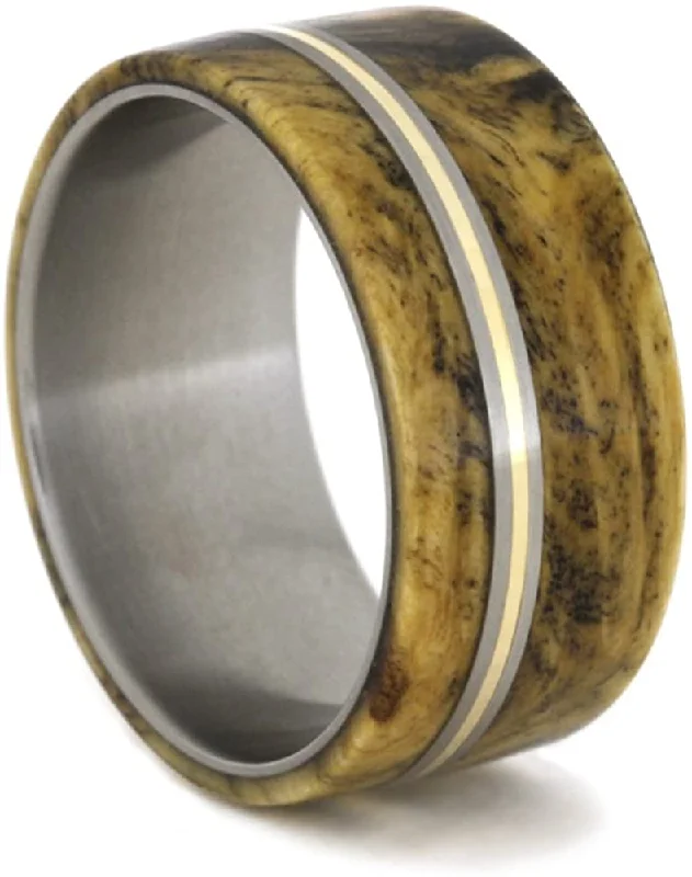 Buckeye Burl Wood, Bronze Pinstripe 10mm Comfort-Fit Matte Titanium Ring, Size 4.5