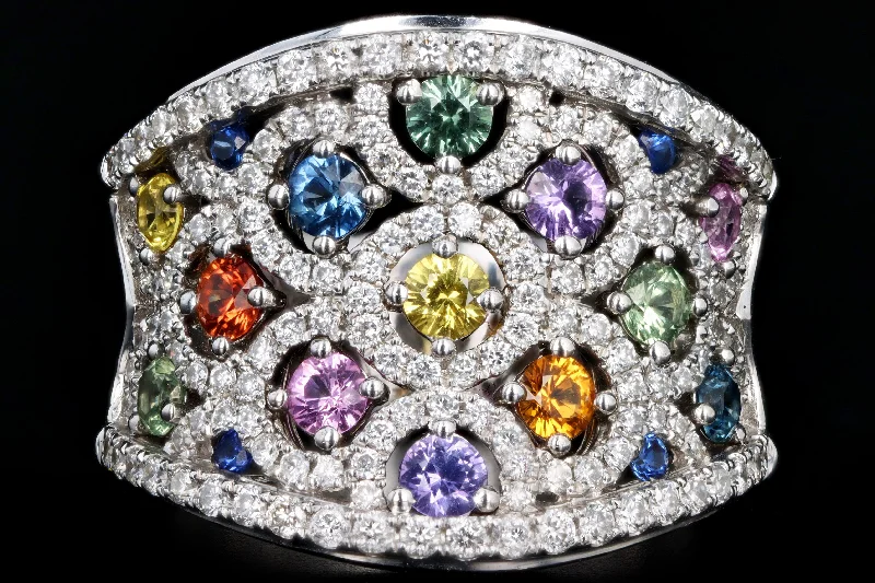 Charles Krypell 18K White Gold Multi Color Sapphire & Diamond Cluster Ring