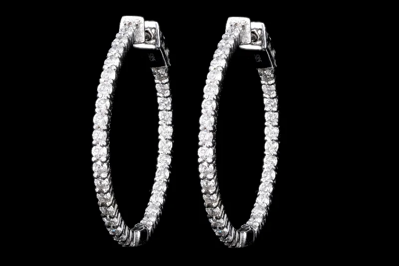 Modern 14K White Gold 2.17CTW Diamond In and Out Hoop Earrings