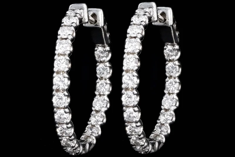 Modern 14K White Gold 3.59 Carat Round Brilliant Diamond Inside Out Hoop Earrings