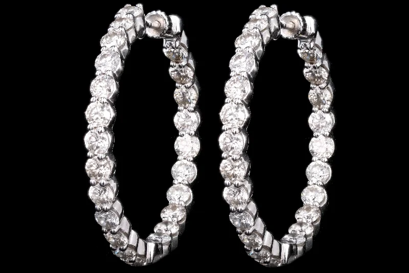 Modern 14K White Gold 4.81 Carats in Total Diamond In and Out Hoop Earrings